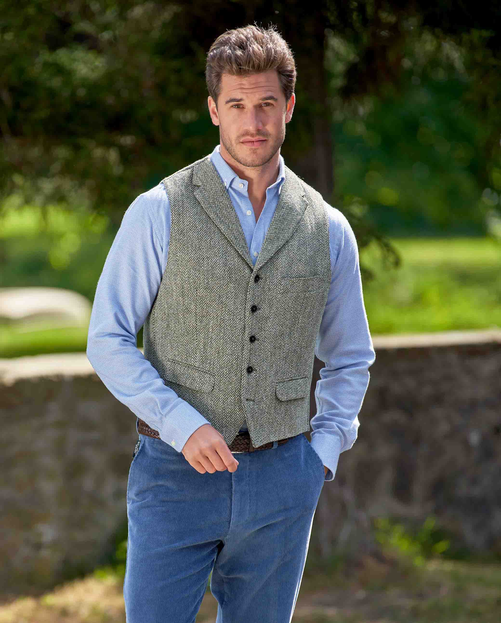 Harris Tweed Weste "Wales" in multi green Tweed