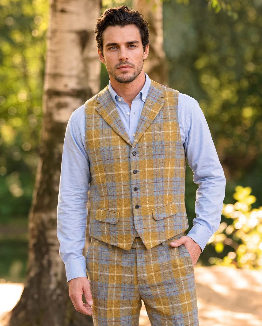 Harris Tweed Weste "Wales" in amber check