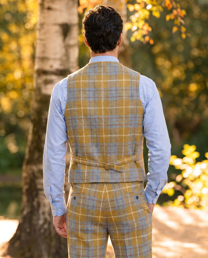 Harris Tweed Weste "Wales" in amber check