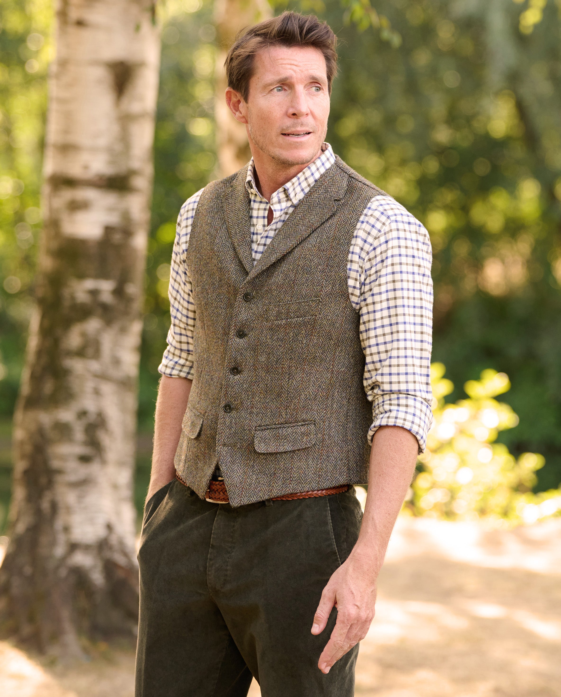 Harris Tweed Weste "Wales" in evergreen