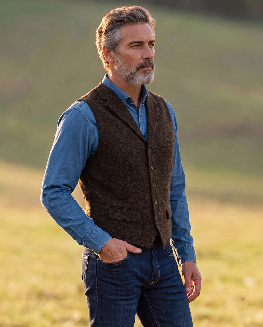 Harris Tweed waistcoat "Wales" in multicolor tweed
