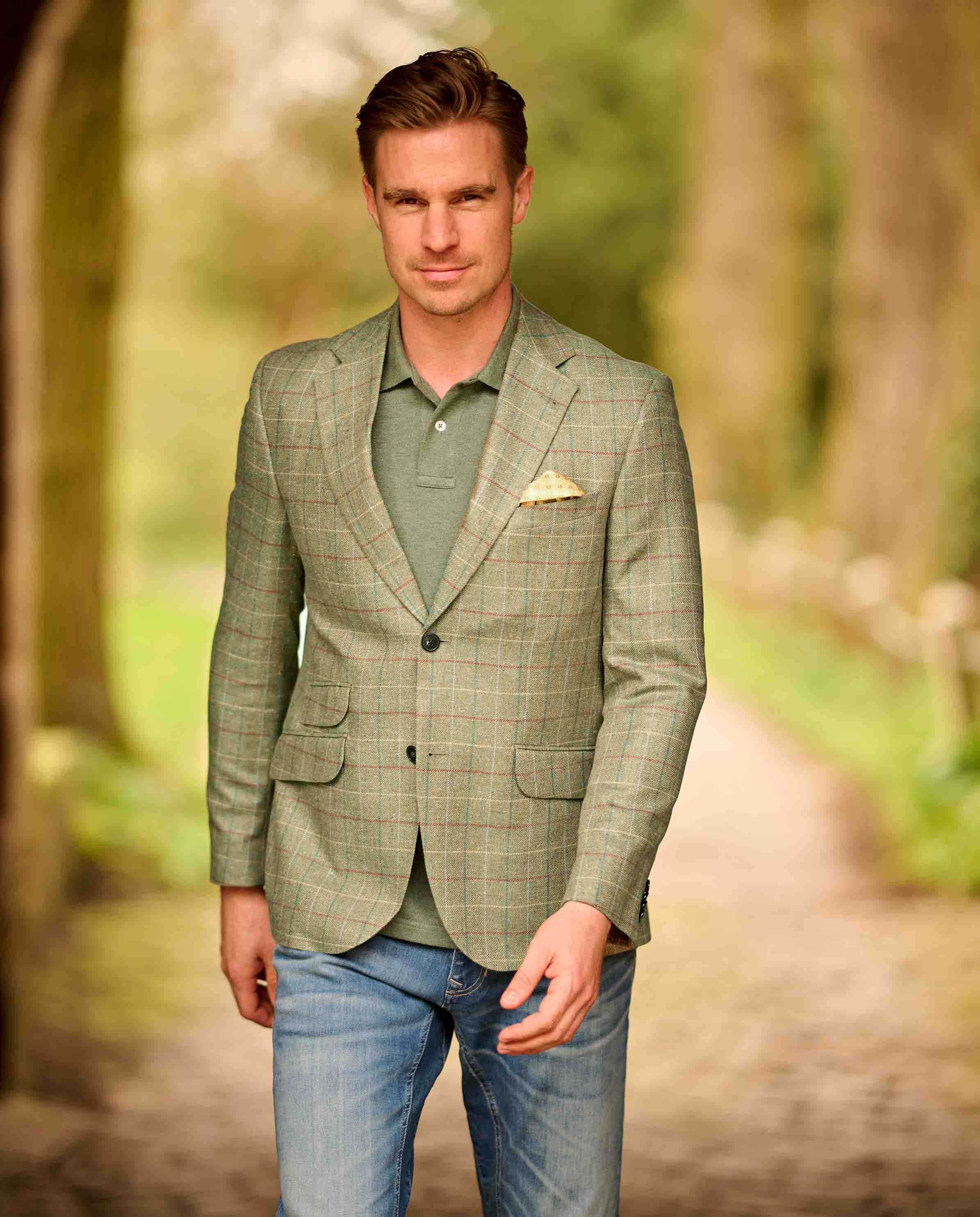 Summer jacket ''London'' in green check made of silk