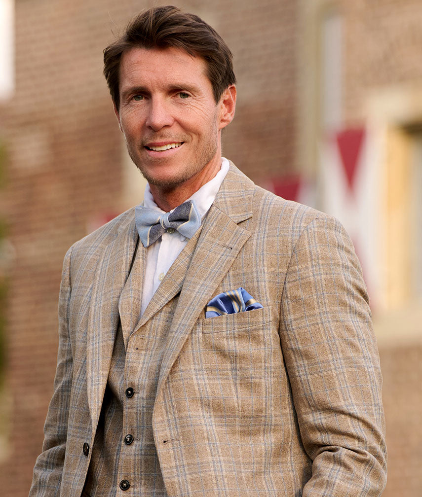 Sommersakko ''London'' im beige-blauem Glencheck aus Seide