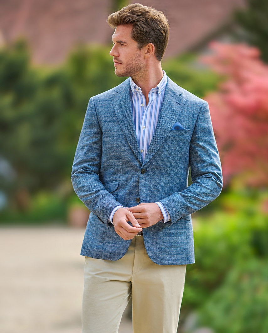 blue men's jacket "London" made of pure silk