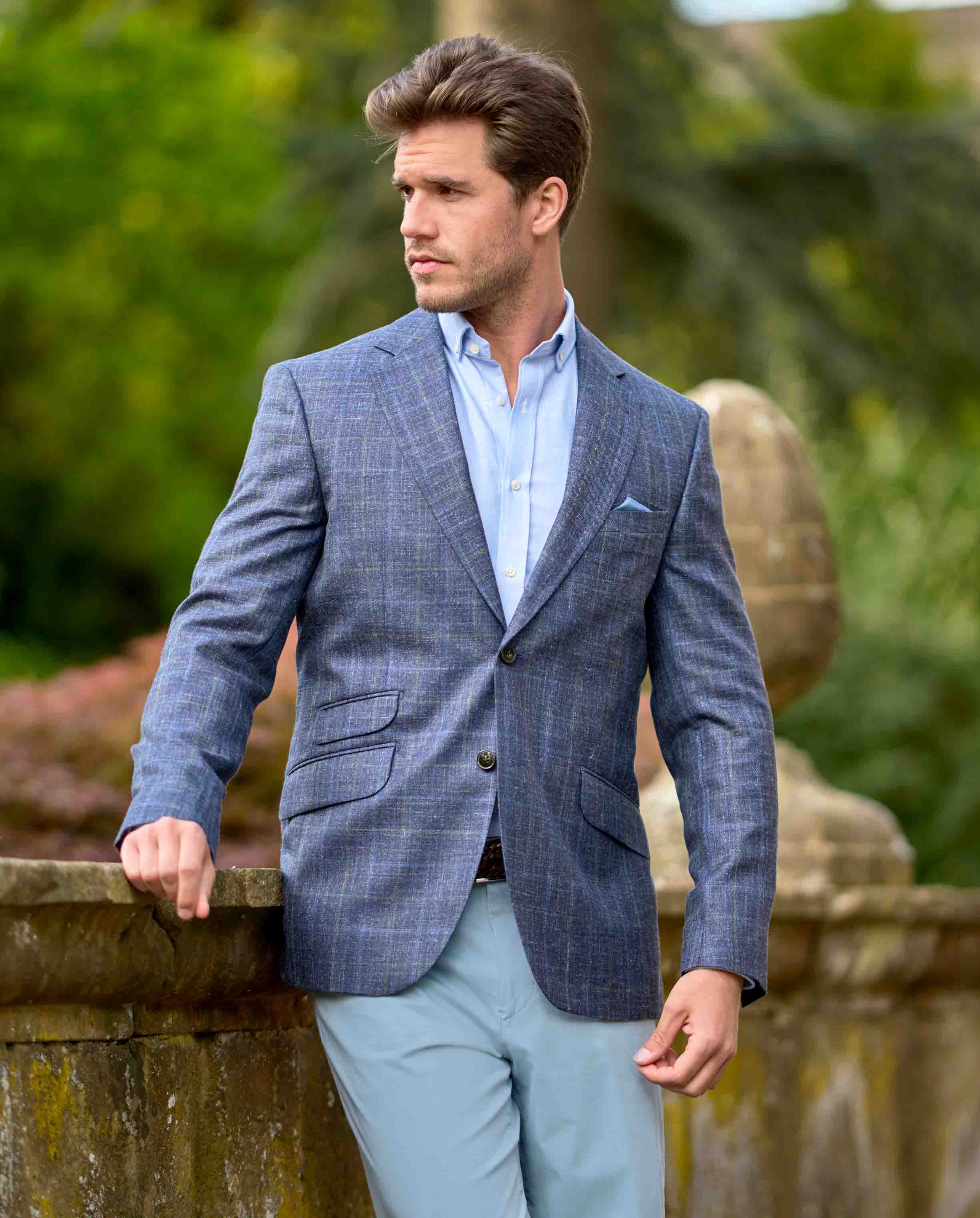 Lightweight summer jacket ''London'' made of virgin wool mix in navy check