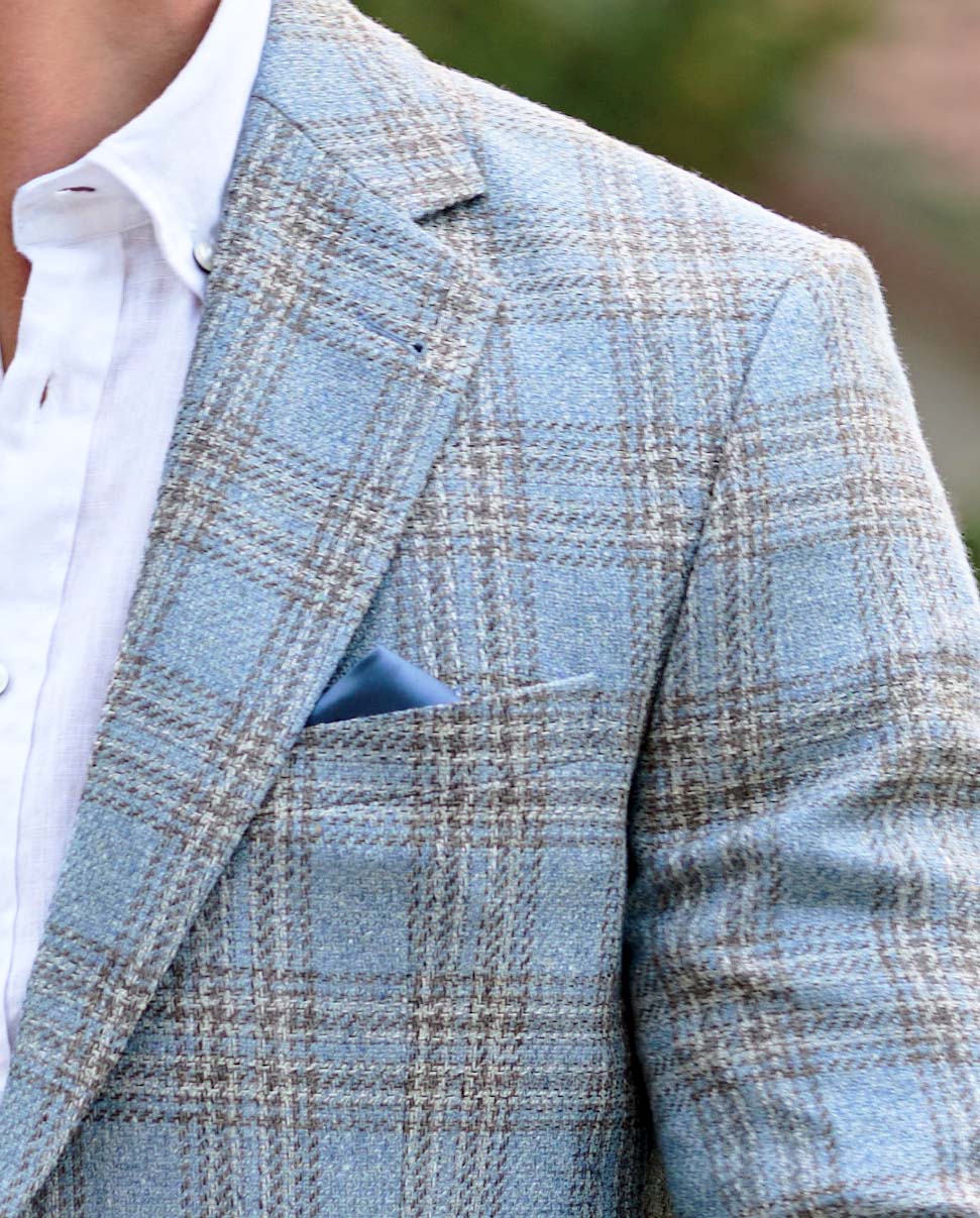 Leichtes Sommersakko ,,London SO'' aus Schurwoll-Mix in light blue check
