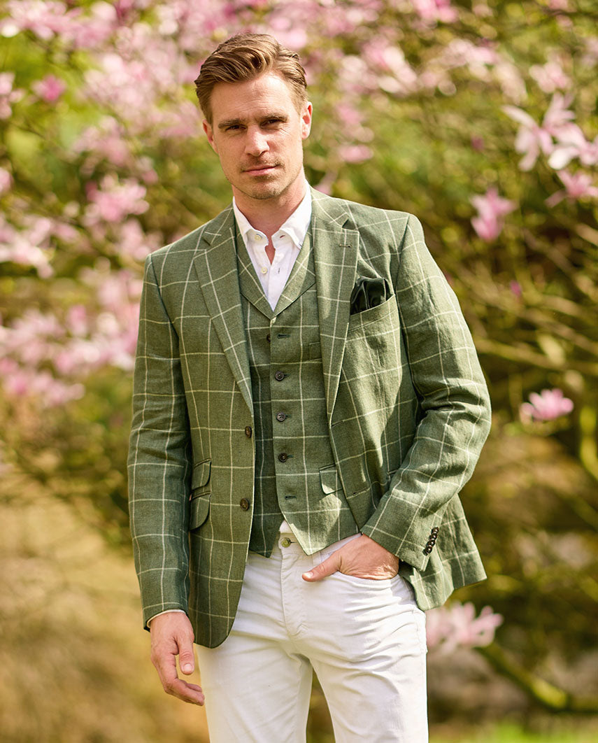 edles Herren Leinensakko ''London'' im grünen Fensterkaro