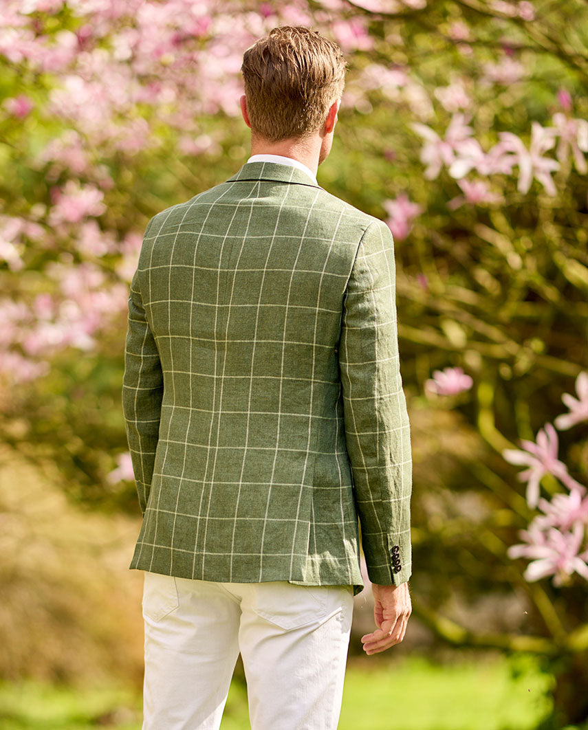 edles Herren Leinensakko ''London'' im grünen Fensterkaro