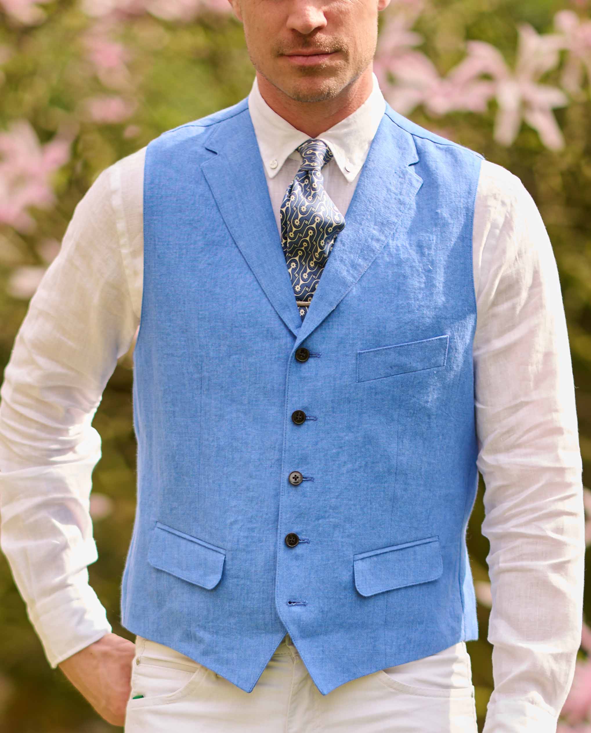 edle Herren Leinenweste ''Wales'' in royal blue