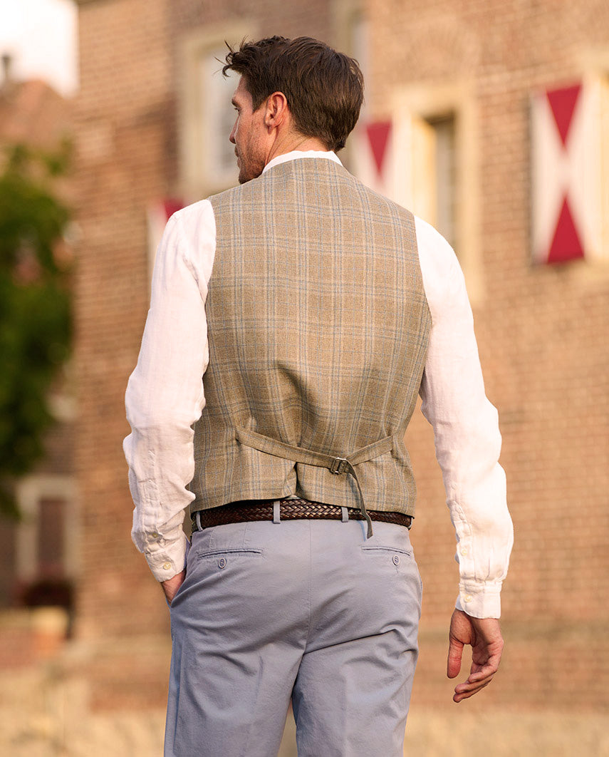 Summer vest "Wales" in beige-blue glen check made of silk