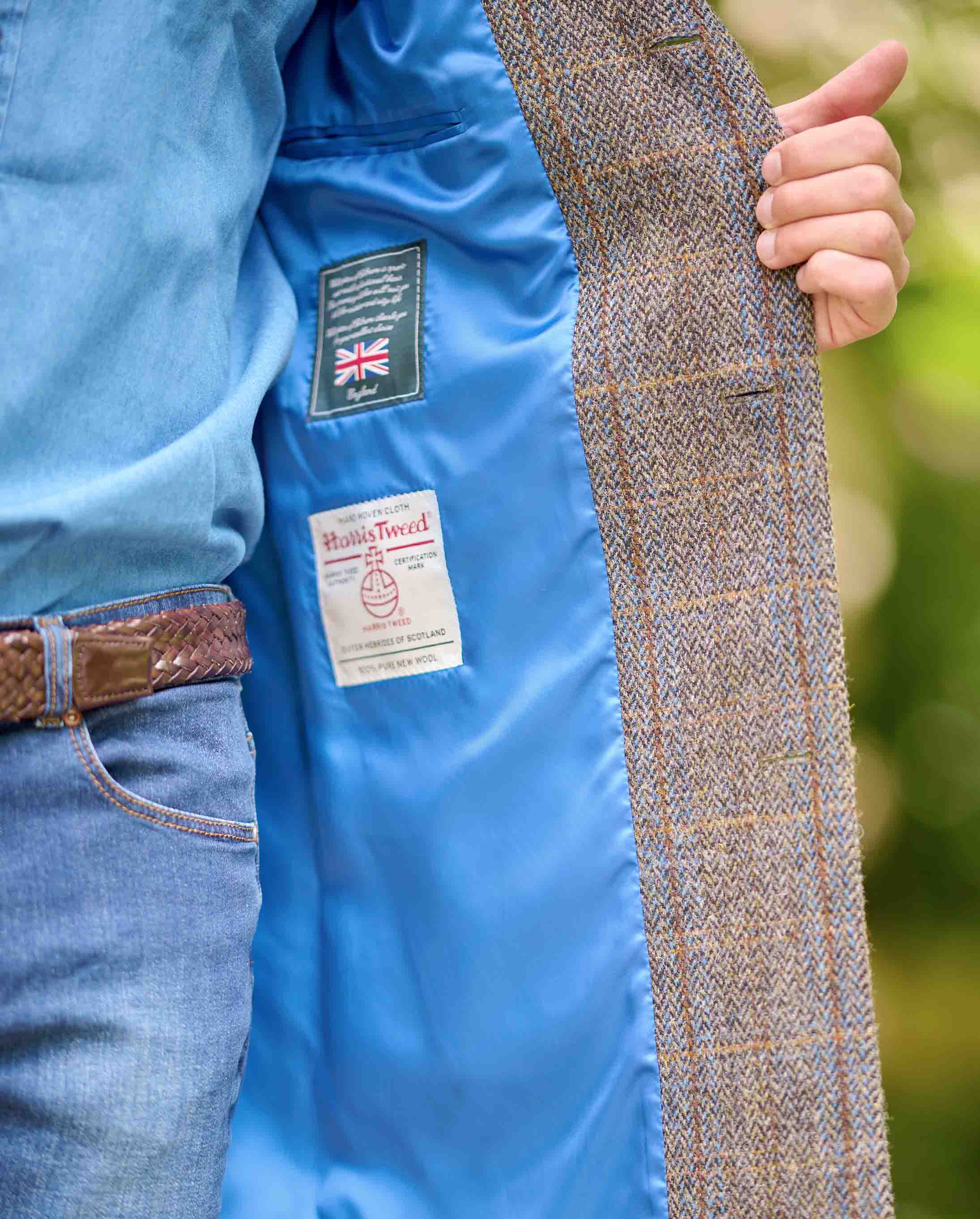 Harris Tweed coat "Barney" for men in green-blue herringbone