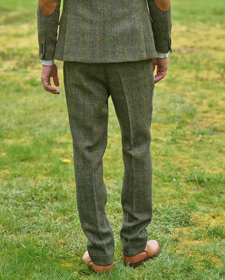 Harris Tweed Hose ”Mr. Miller ” in oliv-blue Overcheck