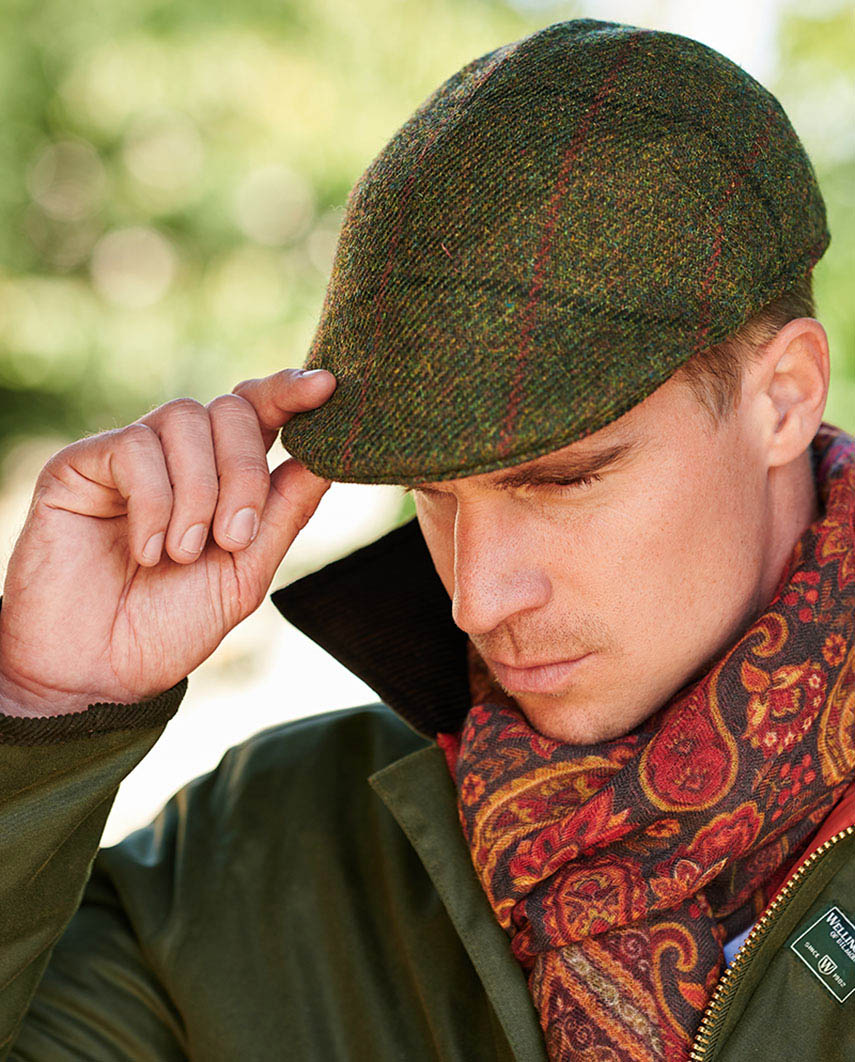 Harris Tweed Mütze "Henry Cap" in green Overcheck