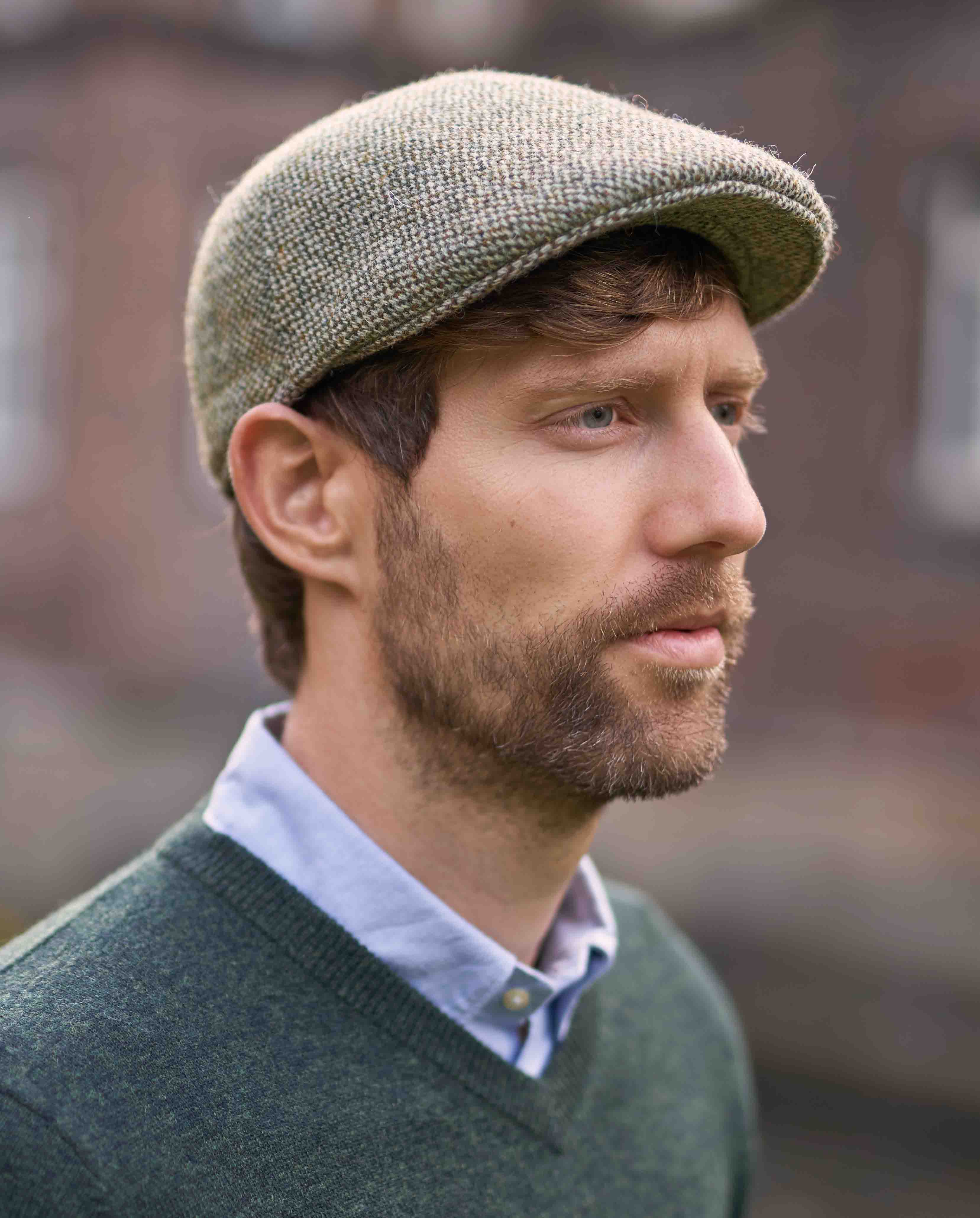 Harris Tweed Mütze ''Henry Cap'' in multigreen Tweed