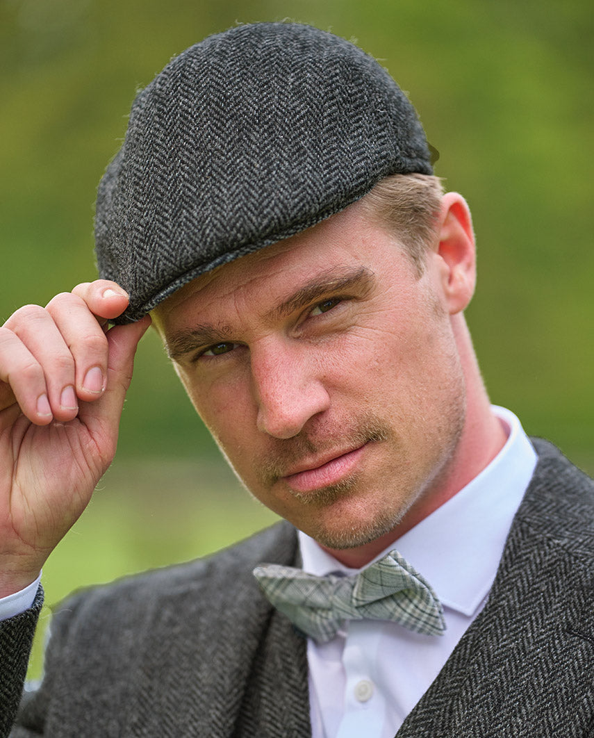 Harris Tweed Mütze ”Henry Cap” in anthra Herringbone