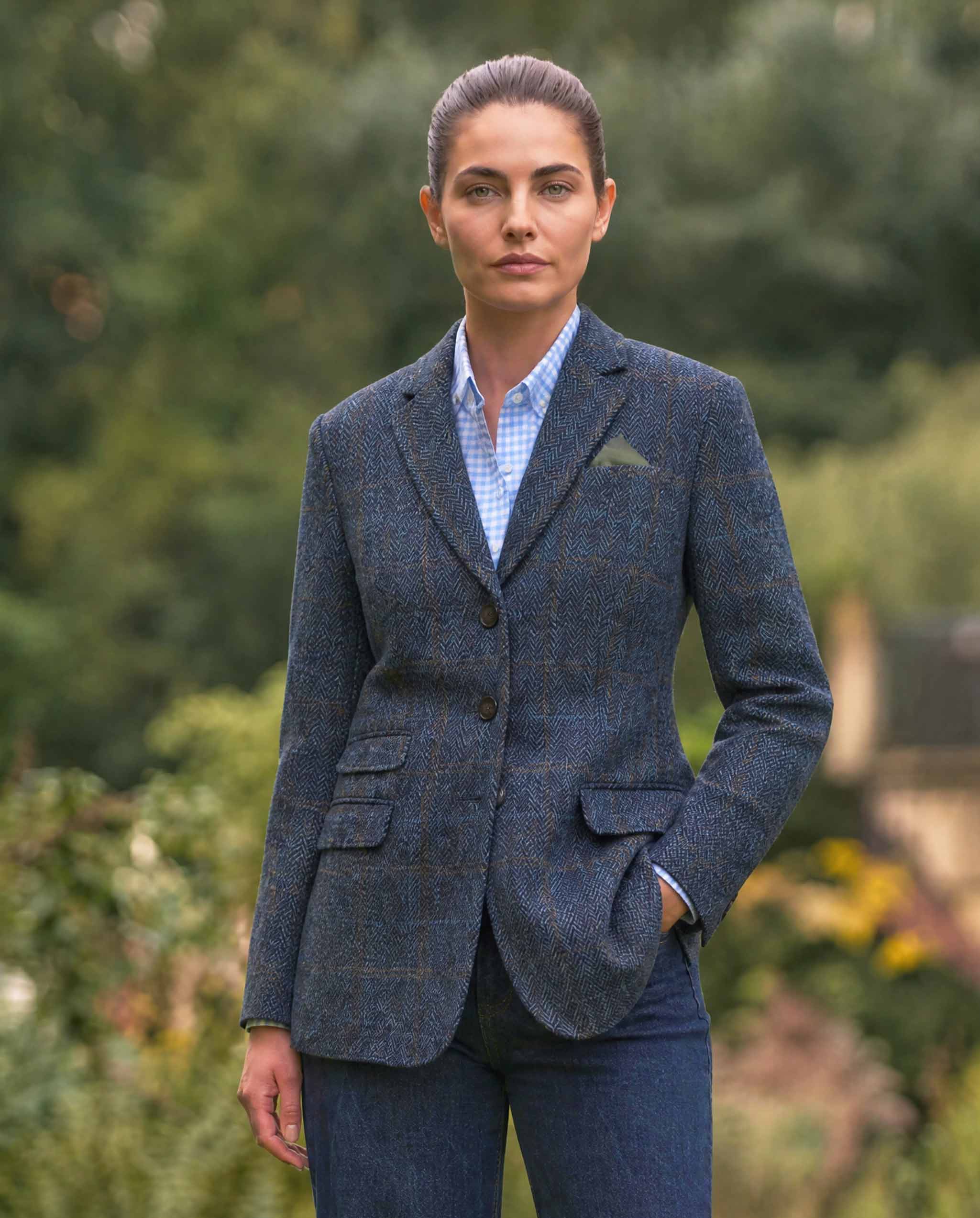 Harris Tweed Blazer ''Carola'' in grey-blue Herringbone