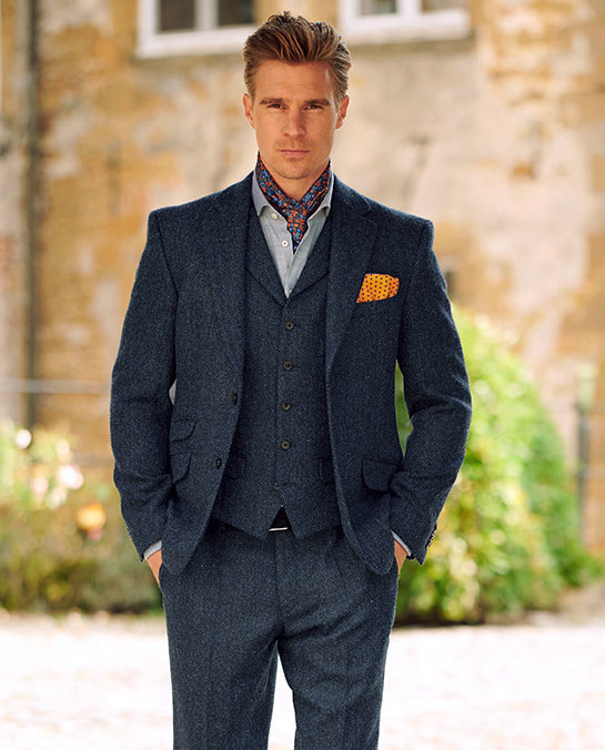 Harris Tweed Sakko ''London'' in blue herringbone