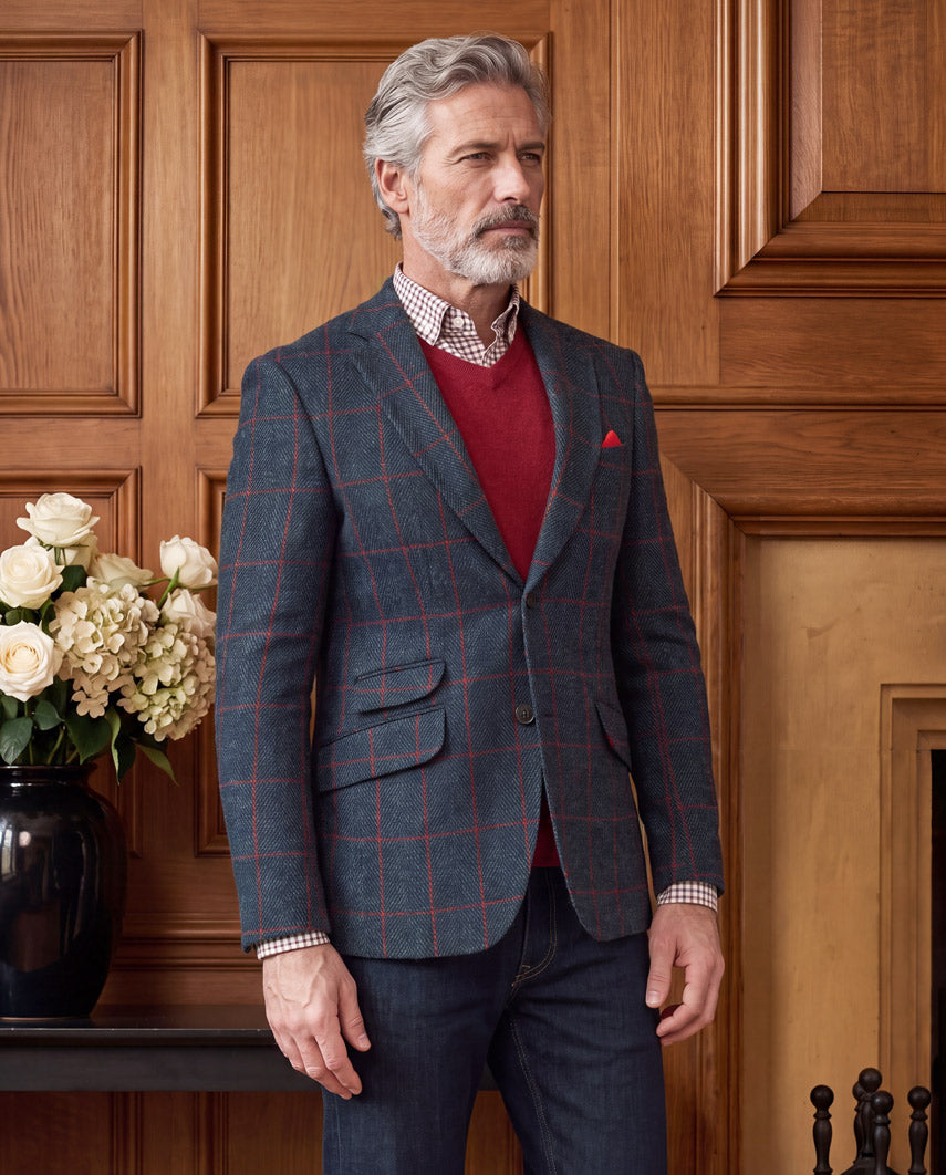 Harris Tweed Jacket "London" in red overcheck