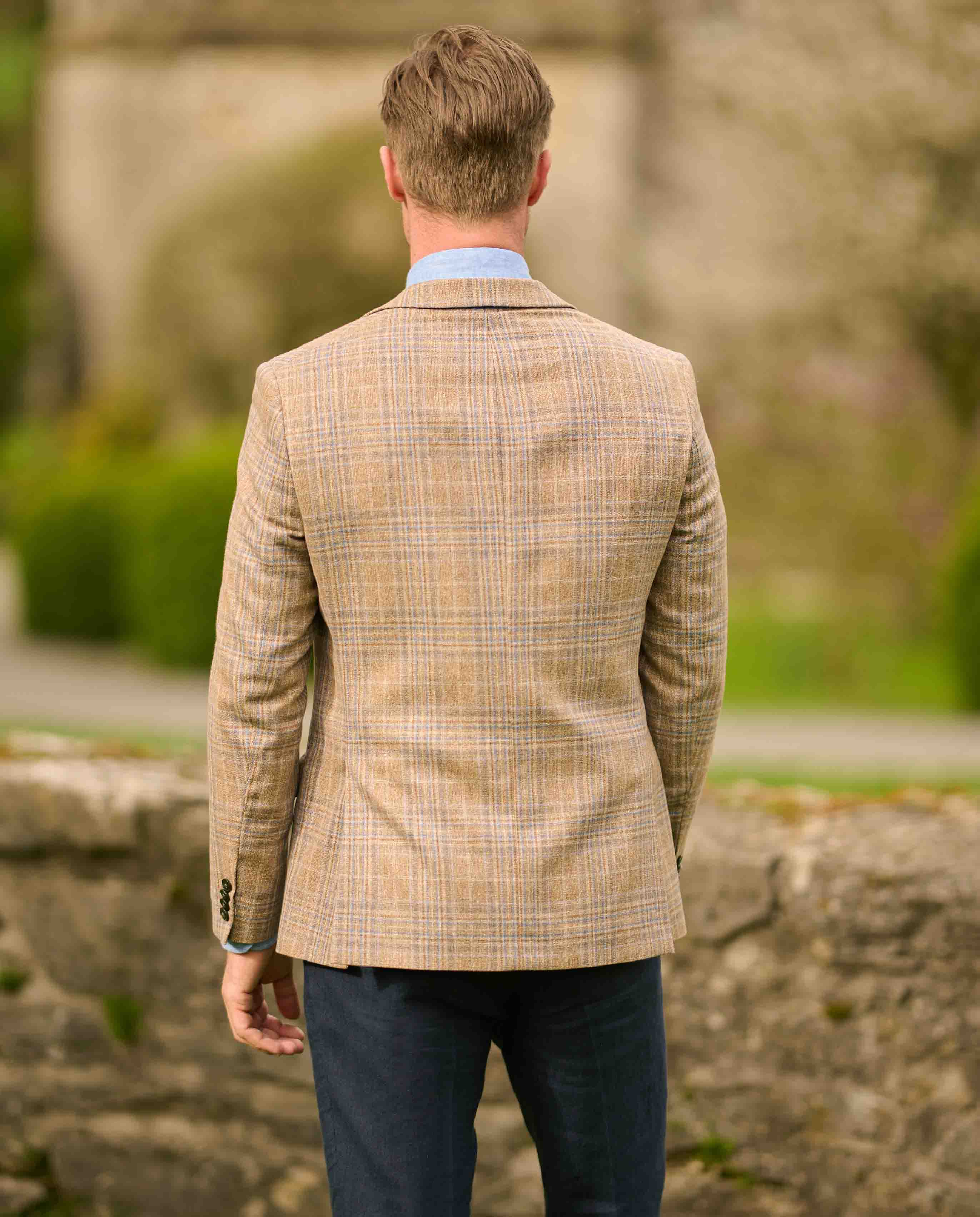 Summer jacket “London” in a checked, elegant silk-wool mix