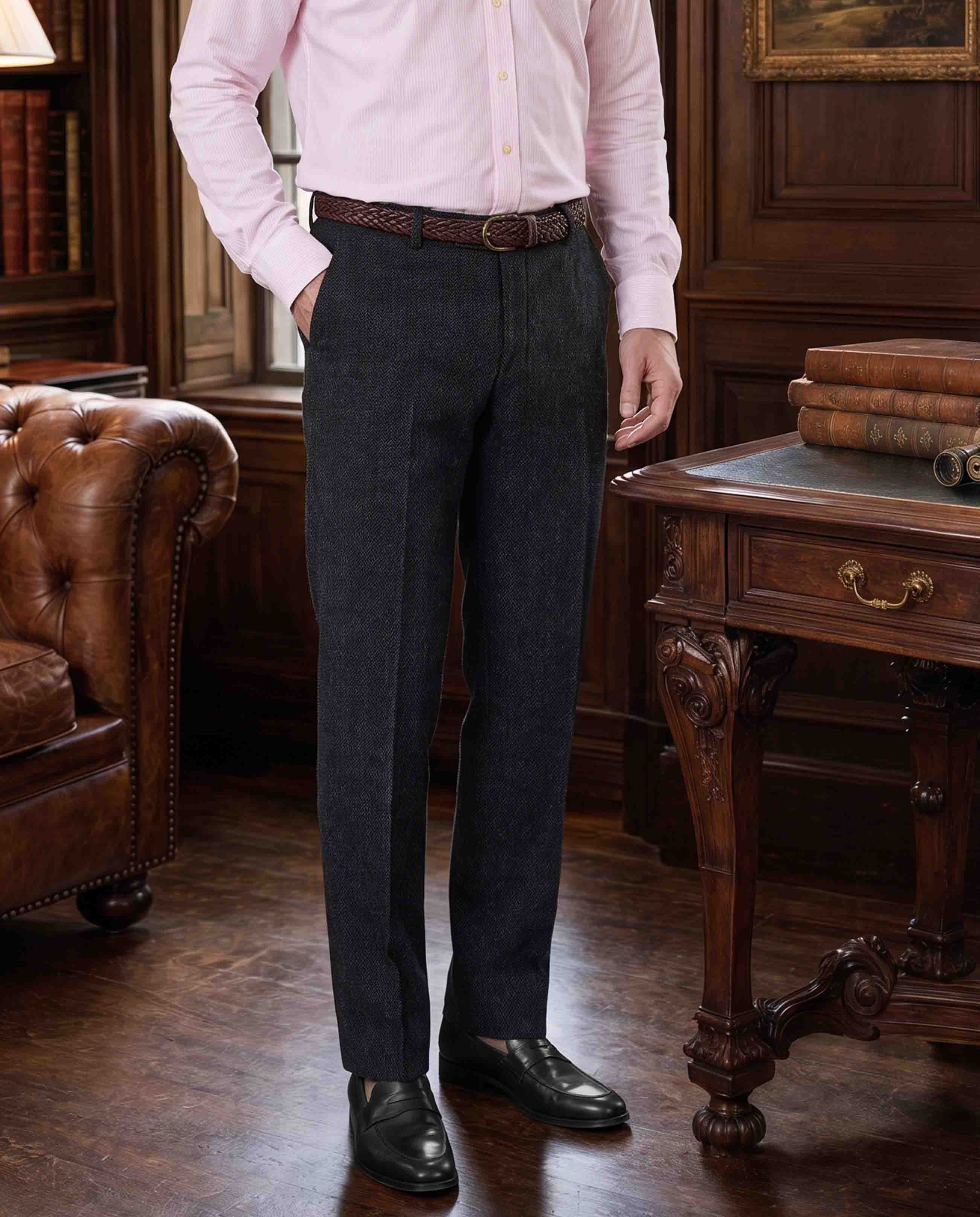 Harris Tweed Hose ''Mr. Miller " in charcoal