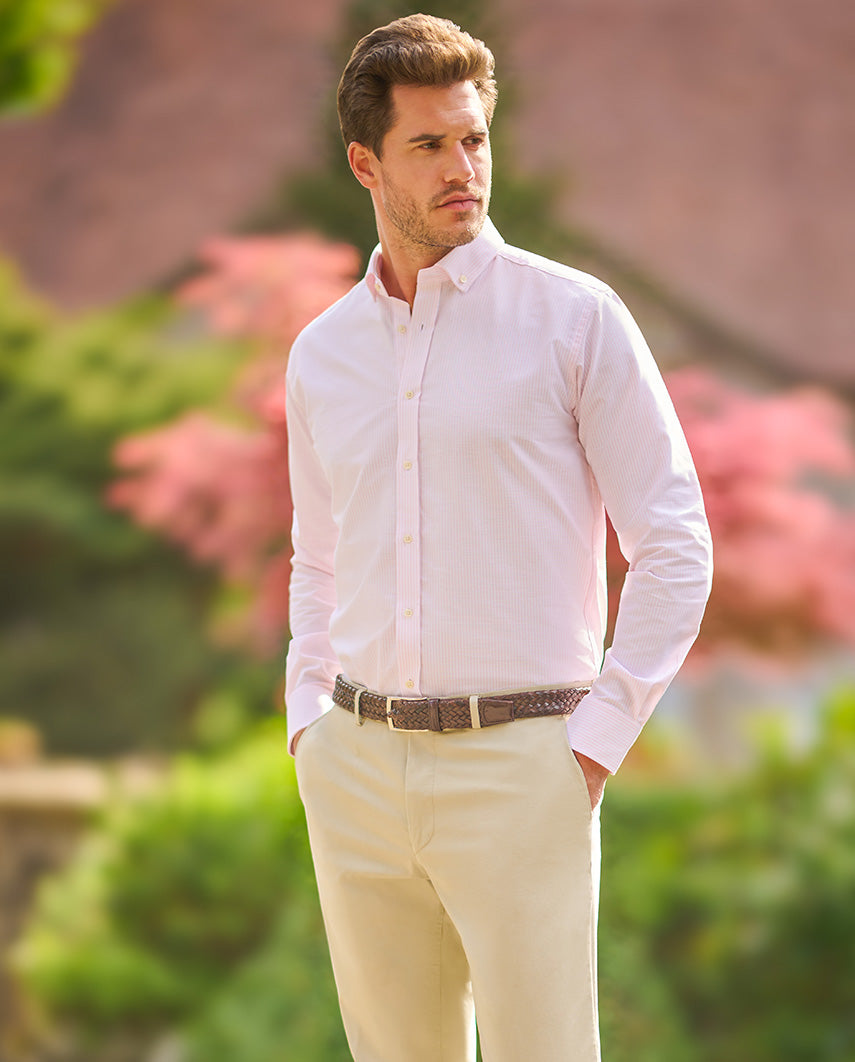 Button Down Hemd ”Steward” im rose-weißen Oxford Streifen