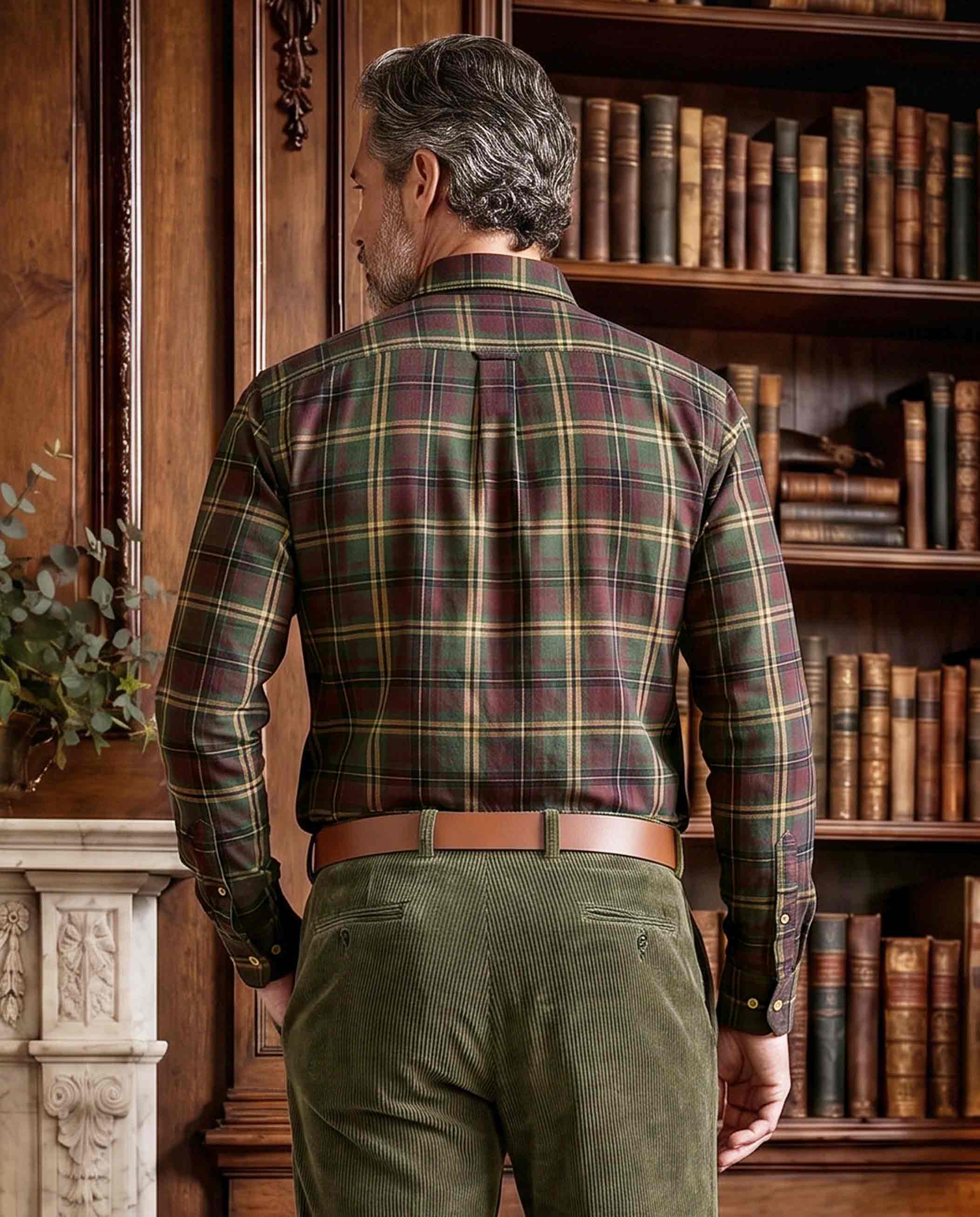 Herrenhemd ‚,Steward'‘ mit Button-Down-Kragen – oliv plum check