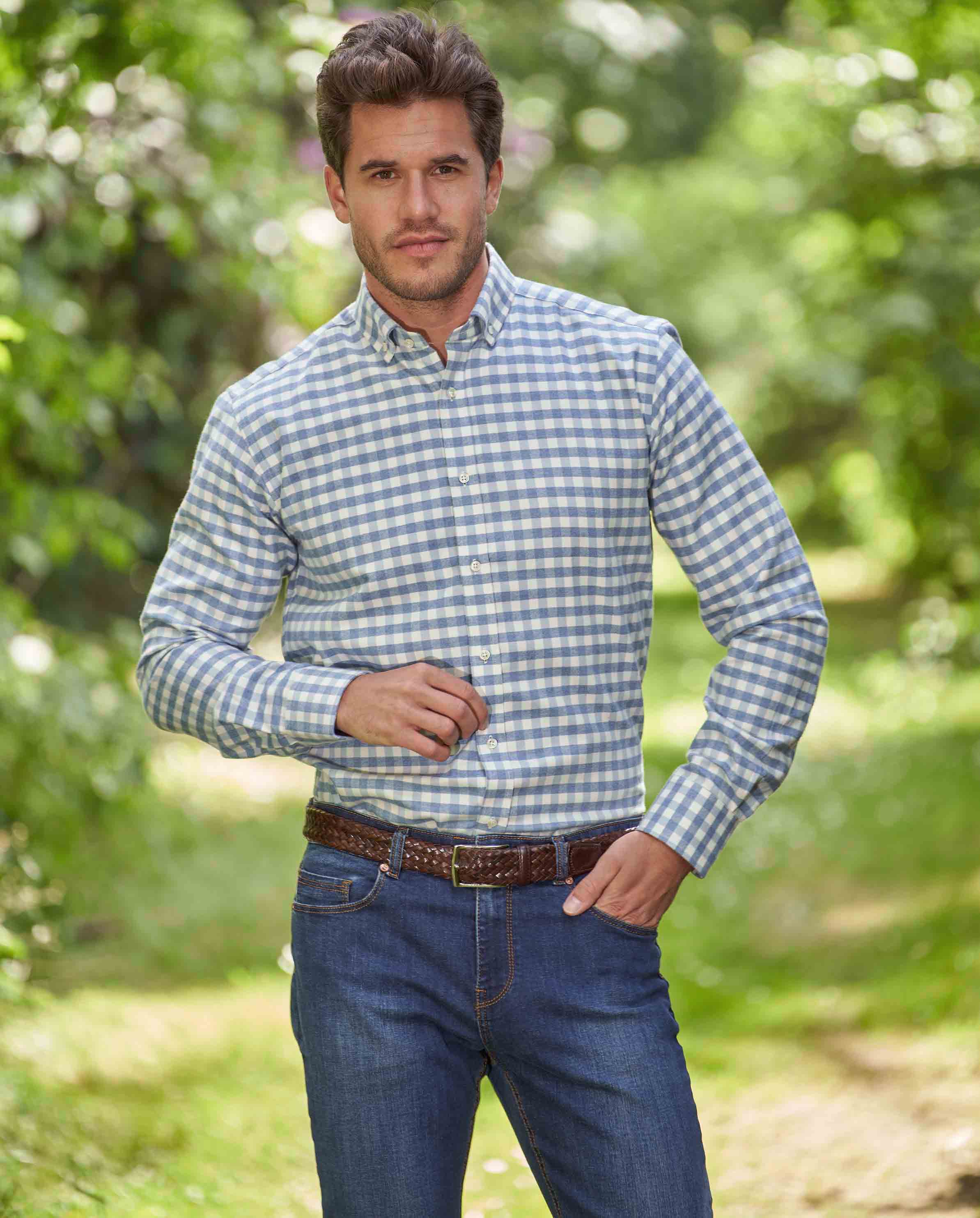Herren Button-Down-Hemd ‚,Steward‘' – Blaues Vichy-Karo