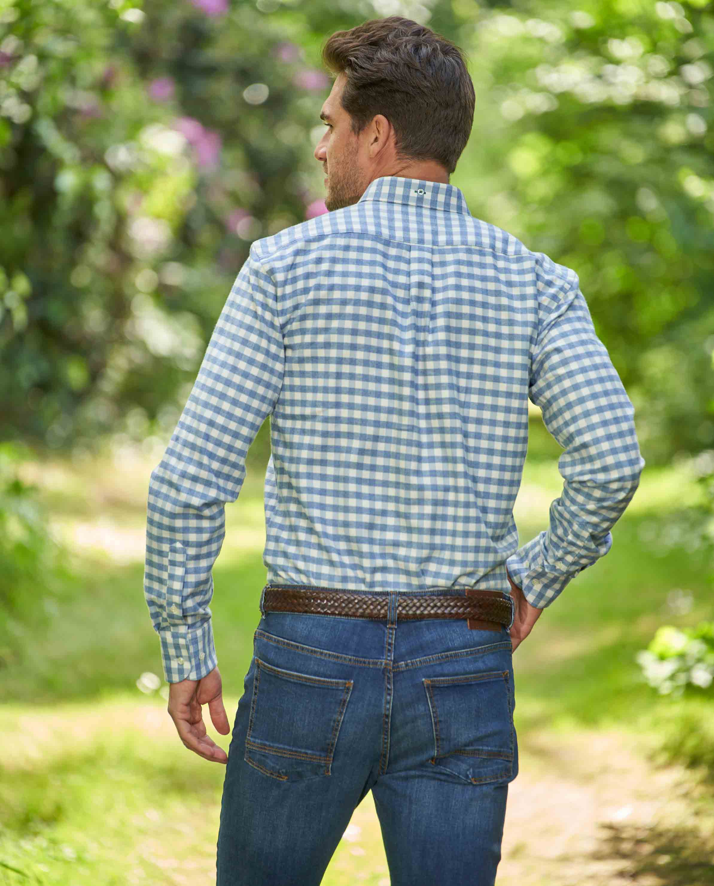 Herren Button-Down-Hemd ‚,Steward‘' – Blaues Vichy-Karo