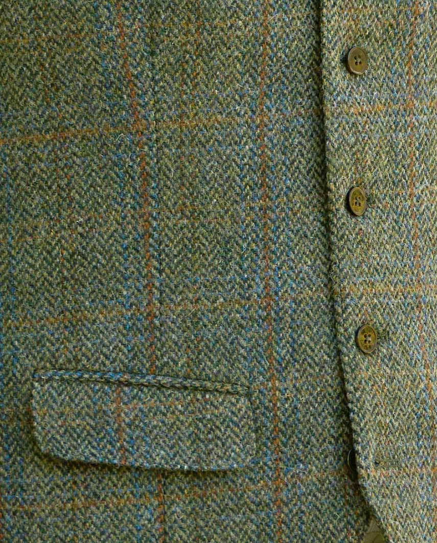 Harris Tweed Weste ''Wales'' in oliv-blue Overcheck