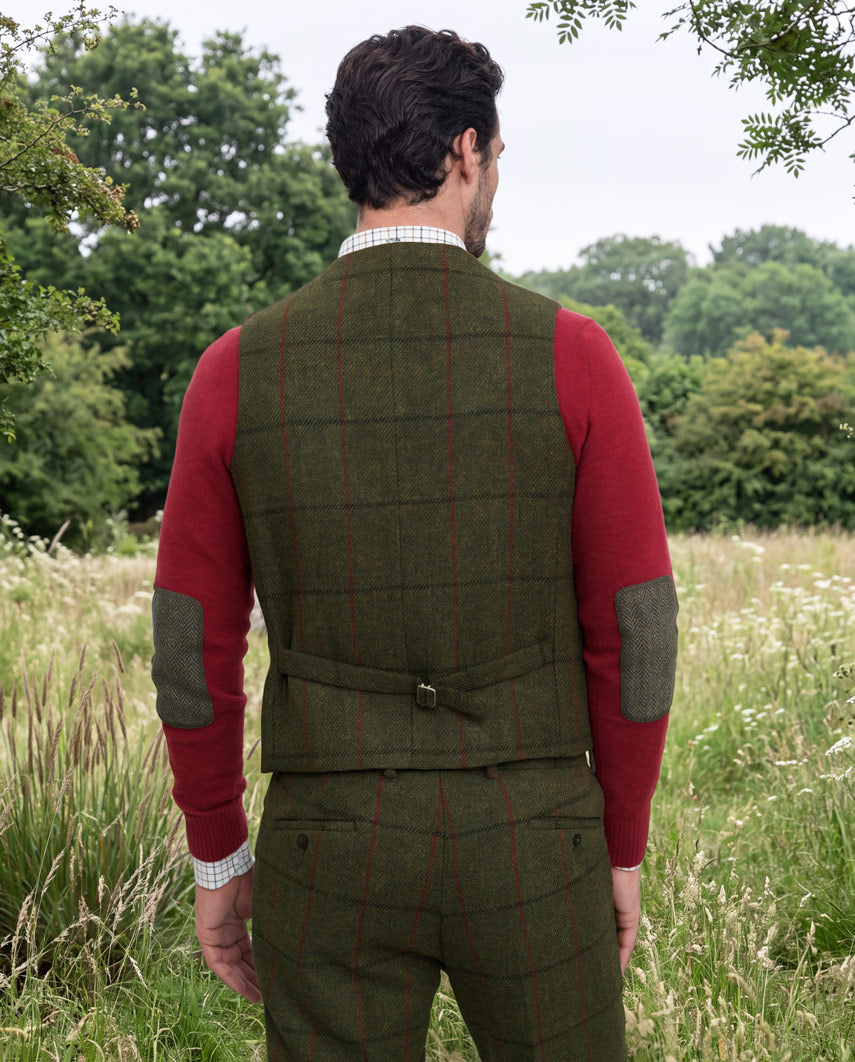 Harris Tweed Weste "Wales" in green Overcheck