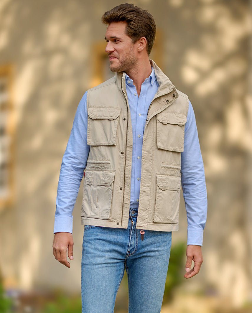 Austin - funktionale Herren Baumwollweste in beige - Wellington of Bilmore