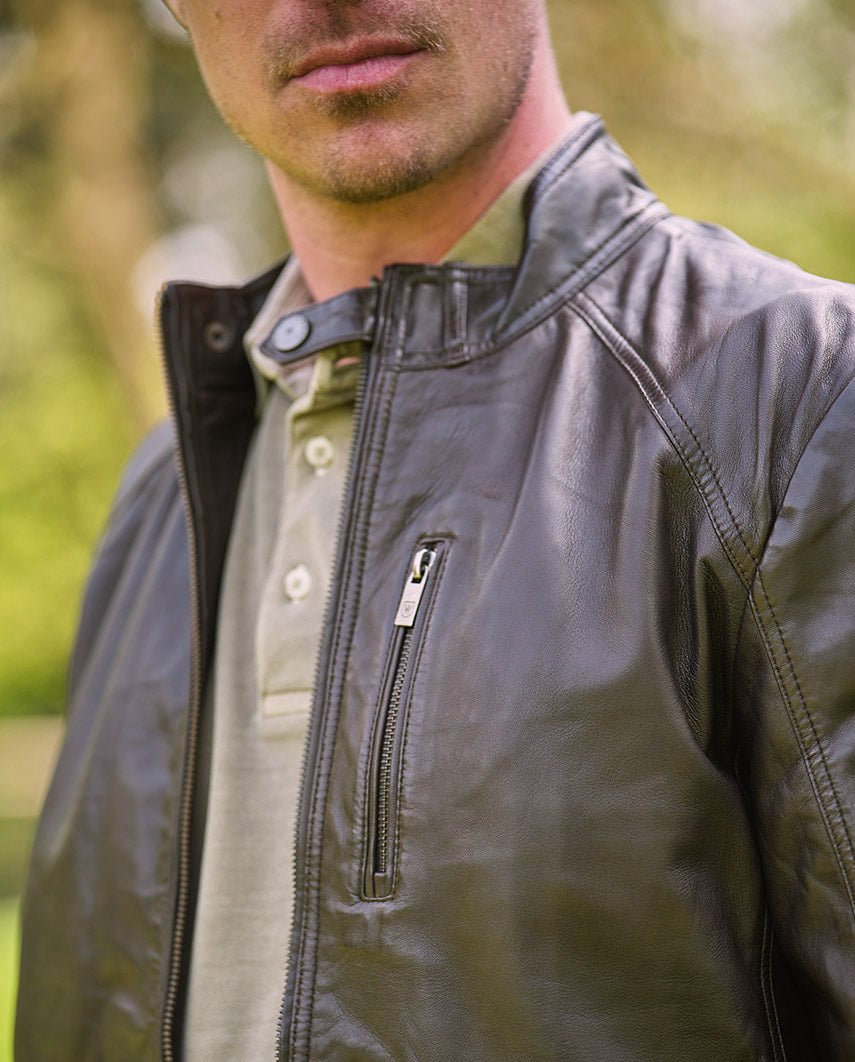 Biker Lederjacke ”Brighton II” für Herren in dark brown - Wellington of Bilmore