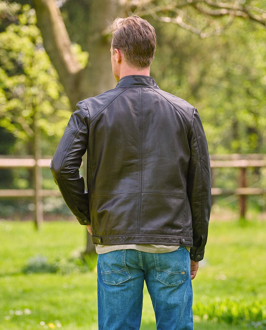 Biker Lederjacke ”Brighton II” für Herren in dark brown - Wellington of Bilmore