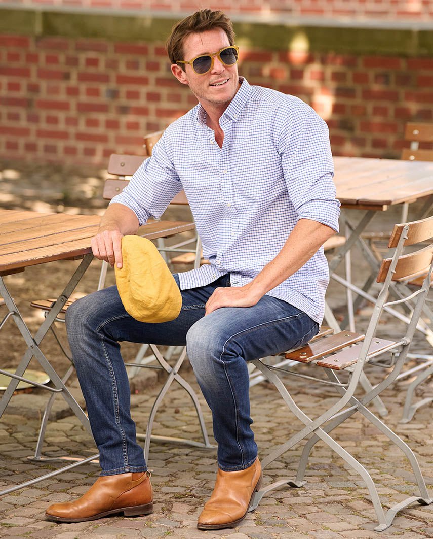 Button Down Hemd ”Steward” im blau weißen Vichy Karo - Wellington of Bilmore