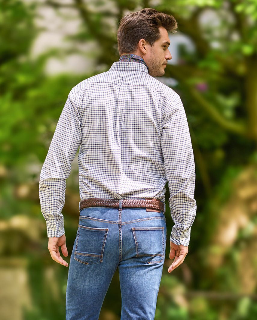 Button - Down - Hemd "Steward" im blauen Tattersall - Karo - Wellington of Bilmore
