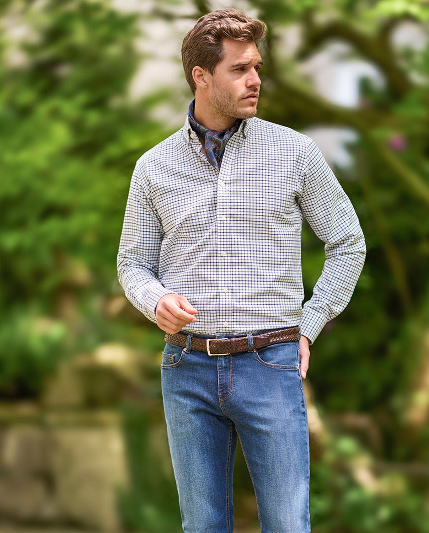 Button - Down - Hemd "Steward" im blauen Tattersall - Karo - Wellington of Bilmore