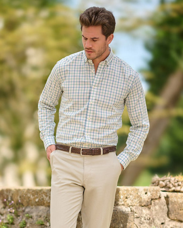 "Steward" button-down shirt in pastel plaid