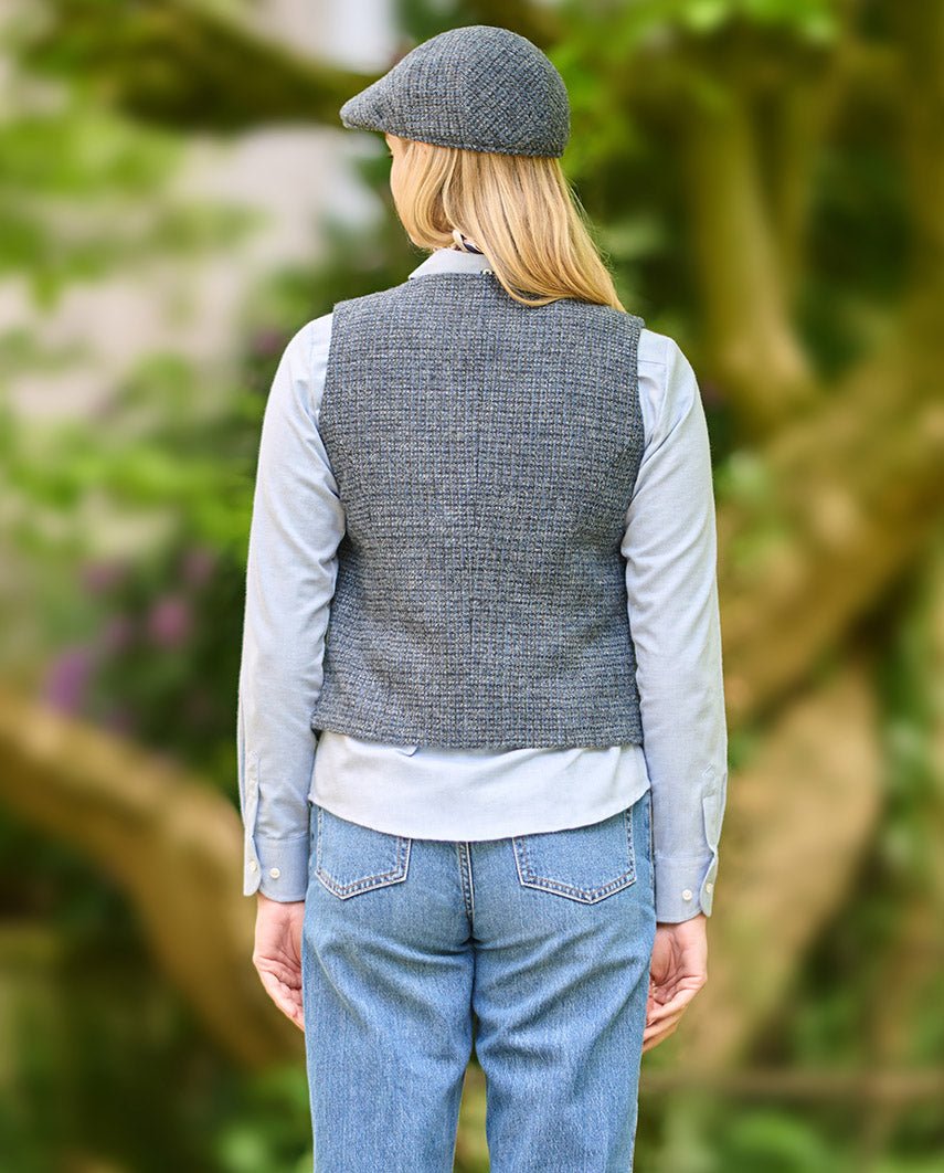 Damen Harris Tweed Weste "Lea" in blue Houndstooth - Wellington of Bilmore