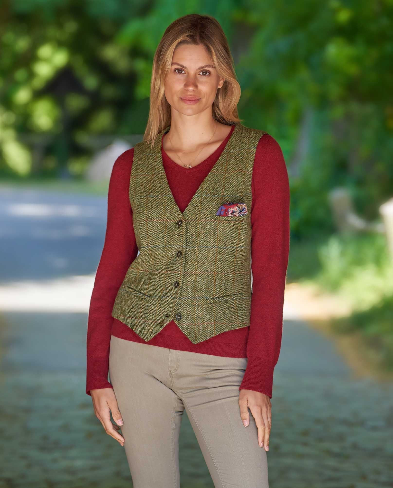 Damen Harris Tweed Weste "Lea" in light green - Wellington of Bilmore