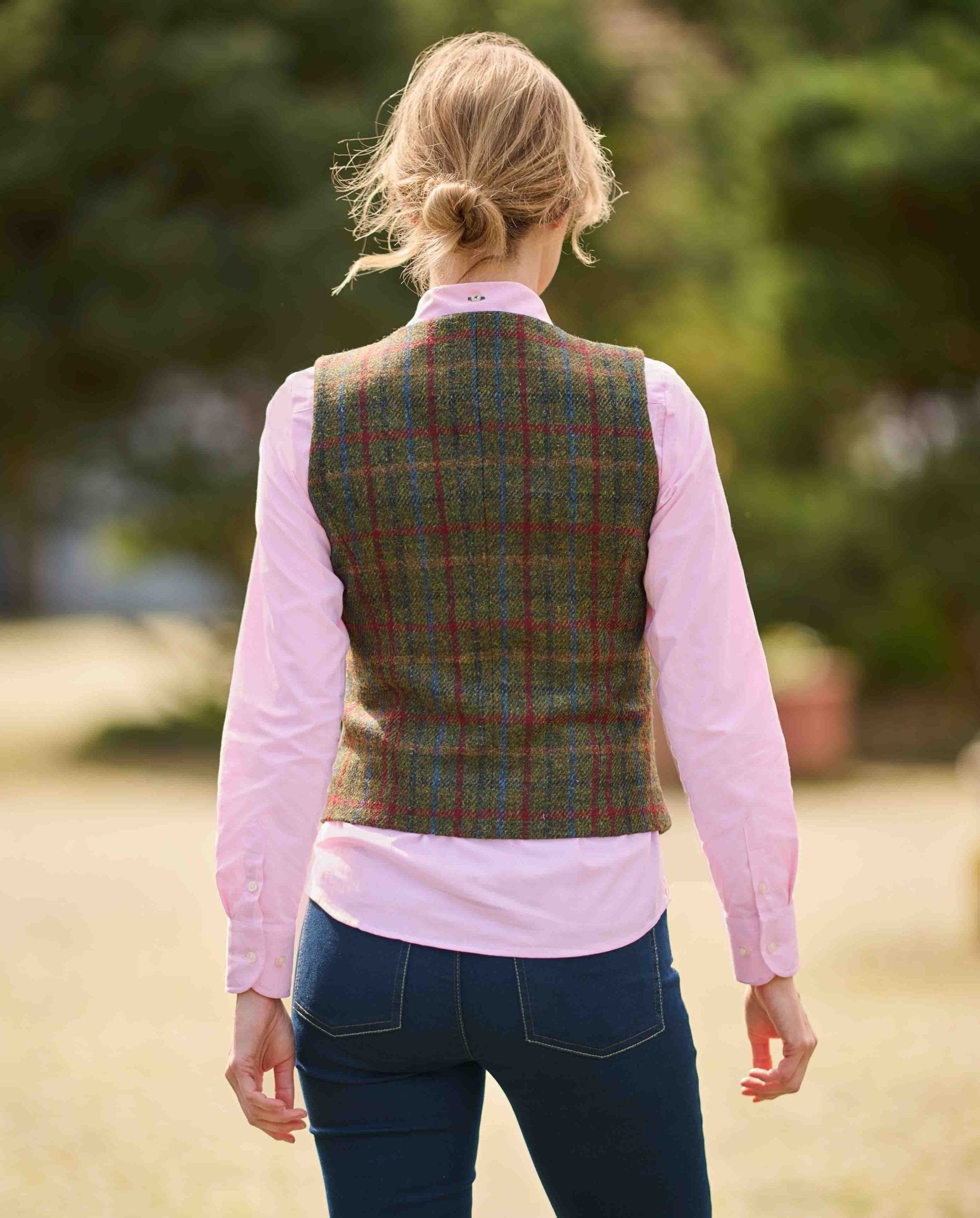 Damen Harris Tweed Weste "Lea" in red - blue Check - Wellington of Bilmore
