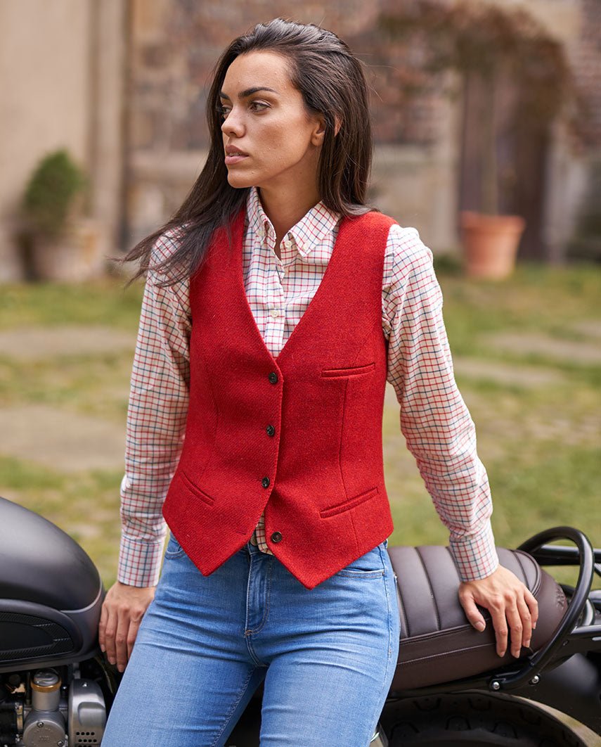 Damen Harris Tweed Weste "Lea" in red twill - Wellington of Bilmore