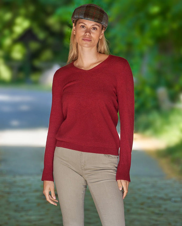 Damen Lambswool Pullover "Mary" in red dahlia
