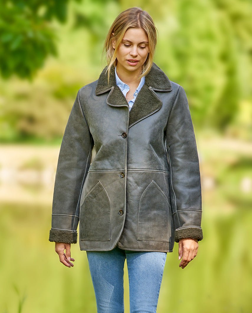 Damen Lederjacke ''Mira'' in grey aus echtem Lammnappa - Wellington of Bilmore