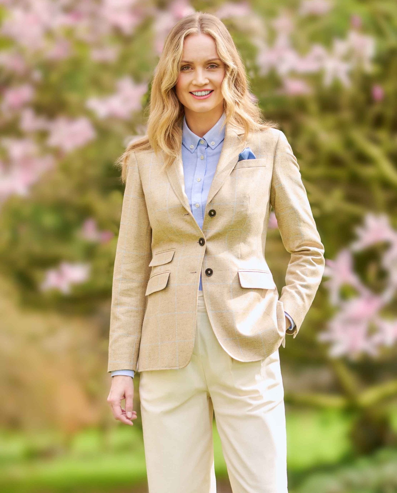 Damen Seidenblazer ''Carola'' im beige check - Wellington of Bilmore