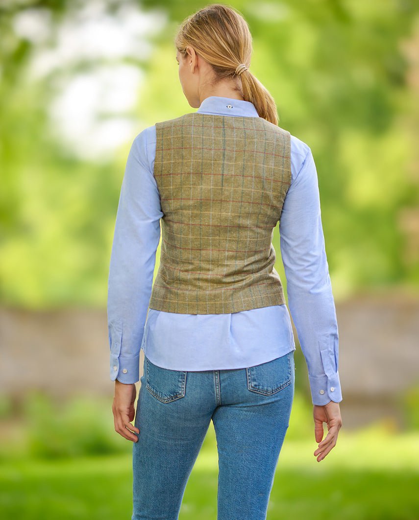 Damen Seidenweste ''Lea'' in green check - Wellington of Bilmore