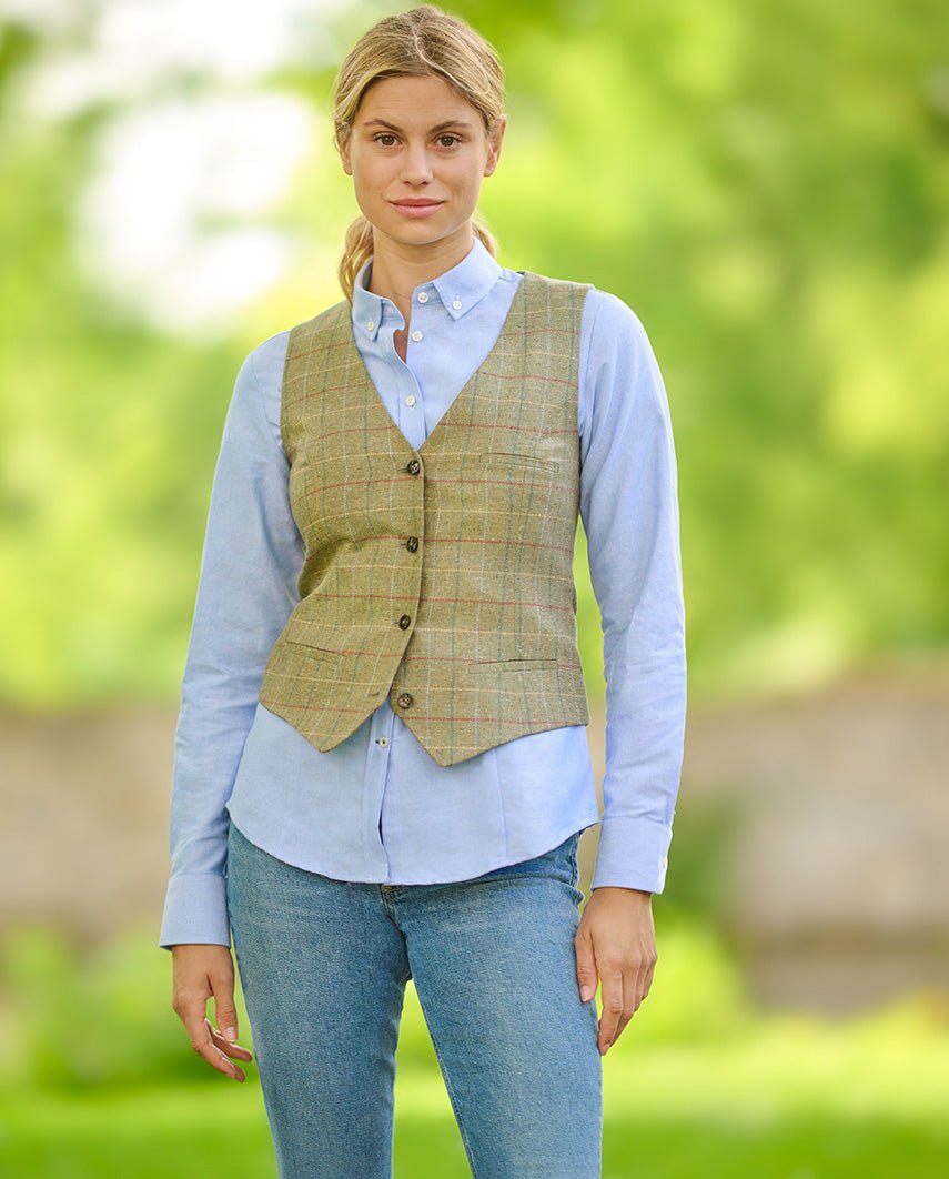 Damen Seidenweste ''Lea'' in green check - Wellington of Bilmore