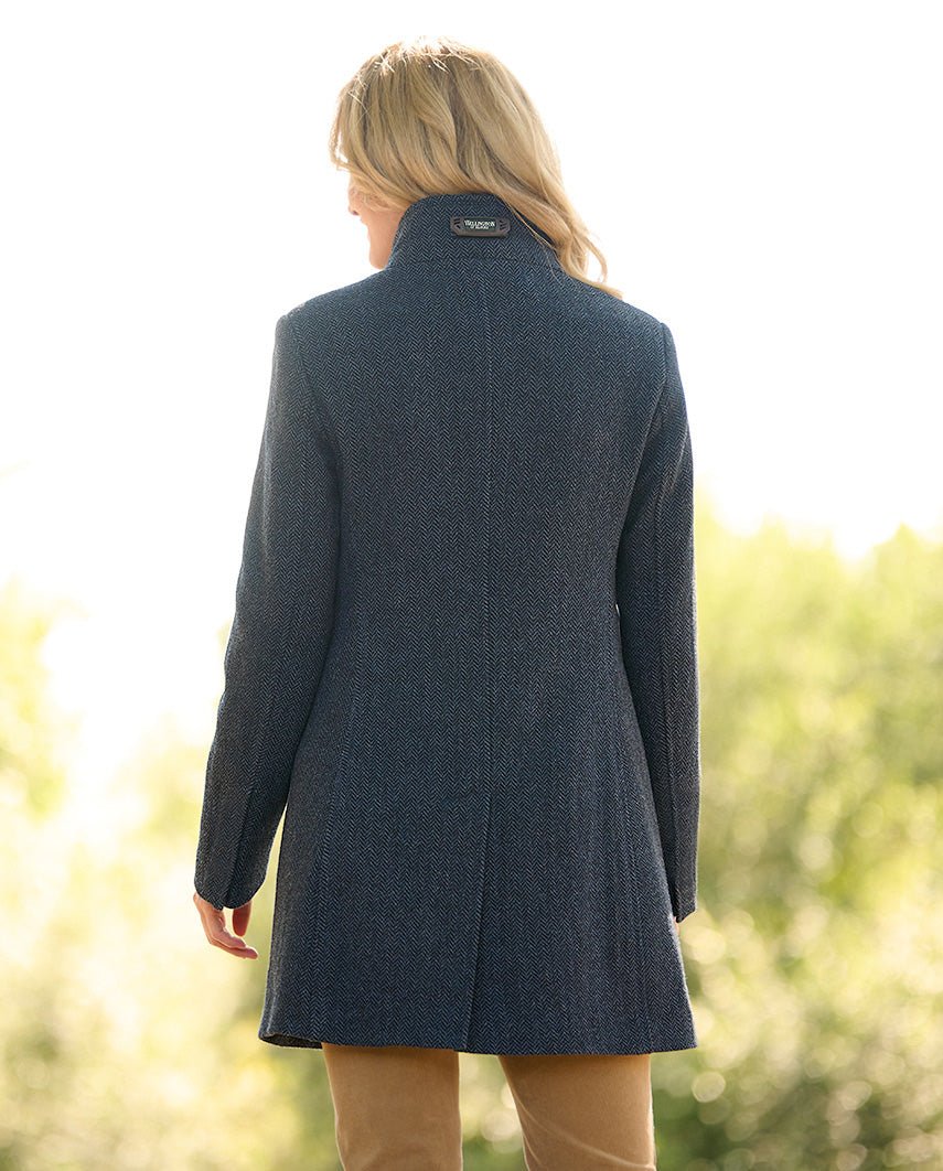 Damen Tweedmantel ''Paula'' in blue herringbone - Wellington of Bilmore