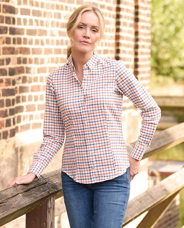 Women's blouse "Stella" in orange and blue windowpane check