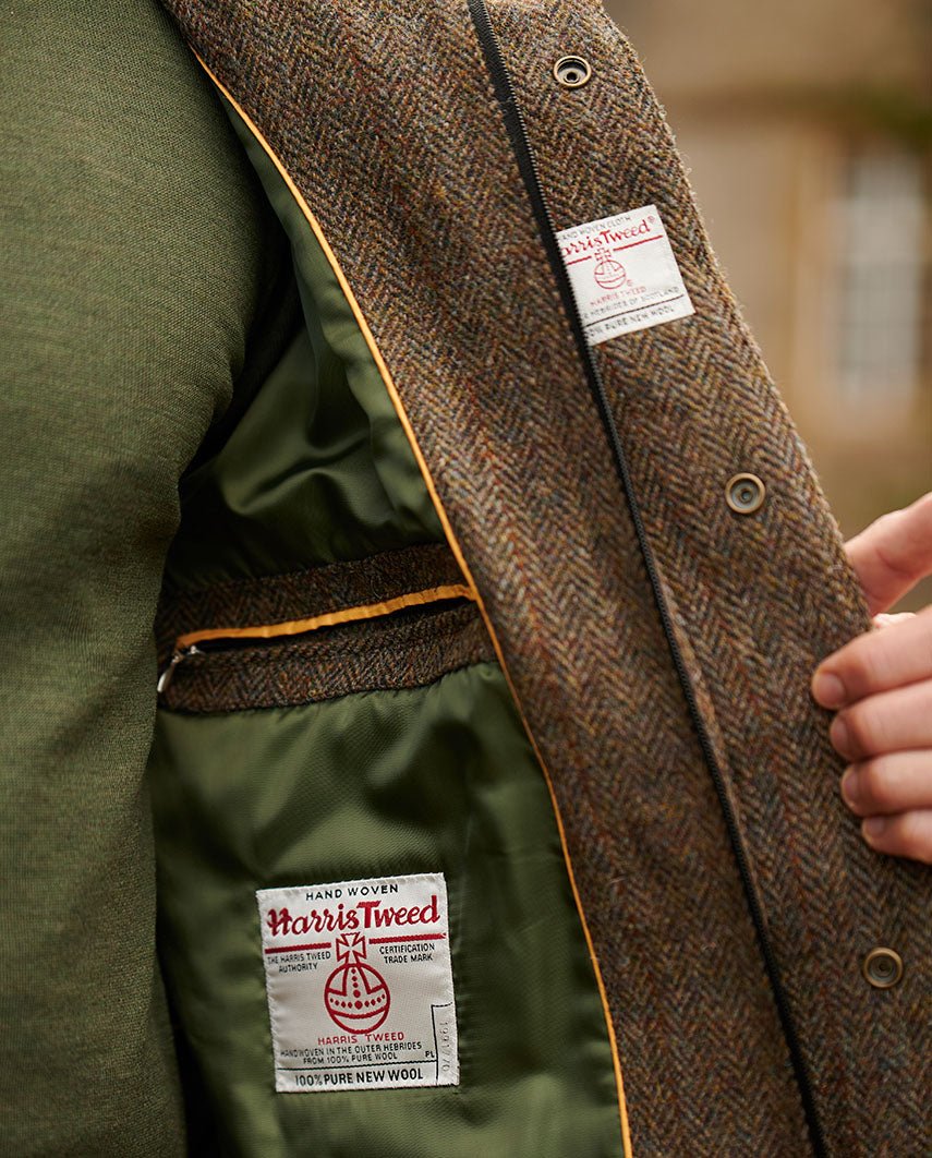Funktionaler Harris Tweed Parka "Finsbay" in evergreen - Wellington of Bilmore