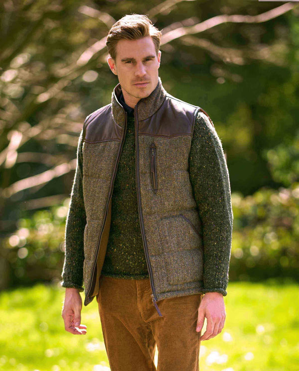Gefütterte Harris Tweed Weste "Levi" mit Leder Applikationen